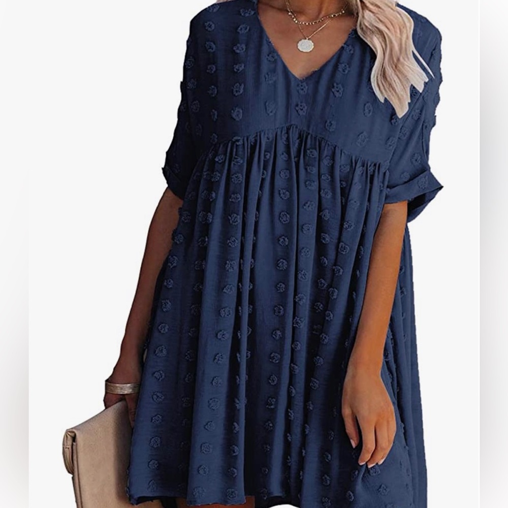 Women’s Short Sleeve Mini Dress: Swiss Dot Flowy/Loose Fit (Amazon)